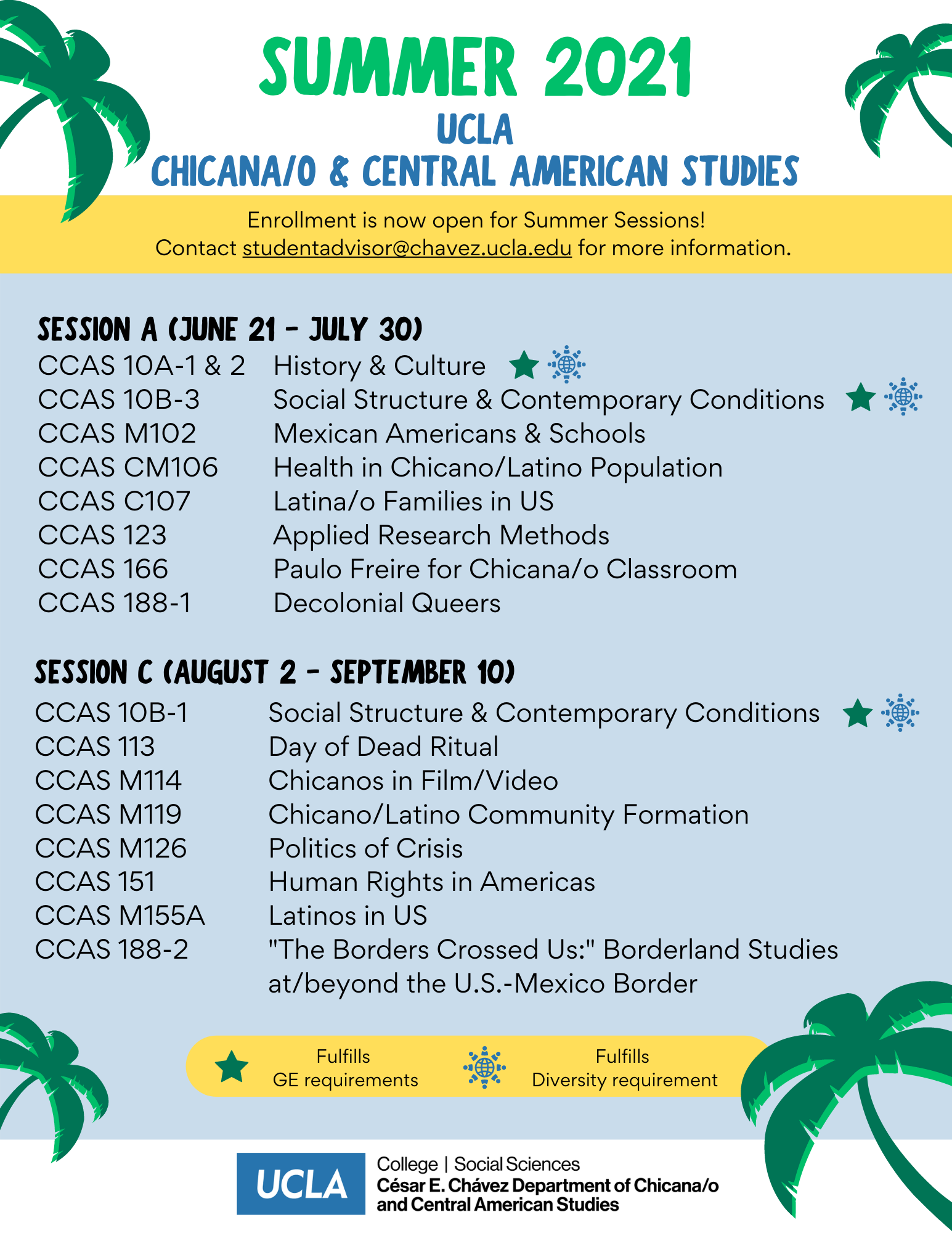 CCAS Summer Sessions Offerings UCLA Chavez
